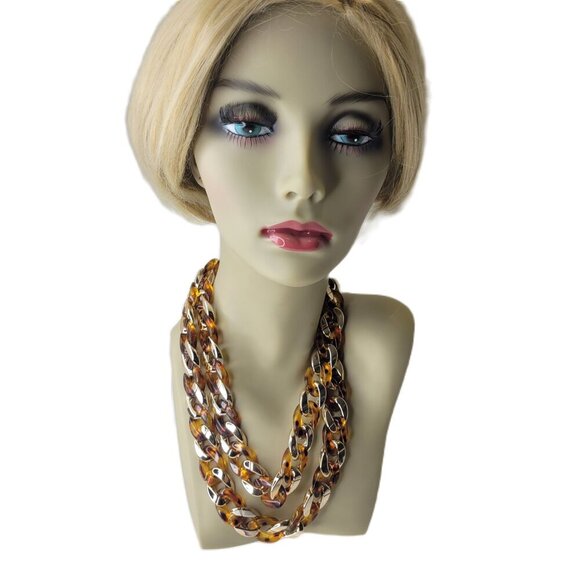 Chunky Brown Gold Choker Statement Necklace - Picture 7 of 11